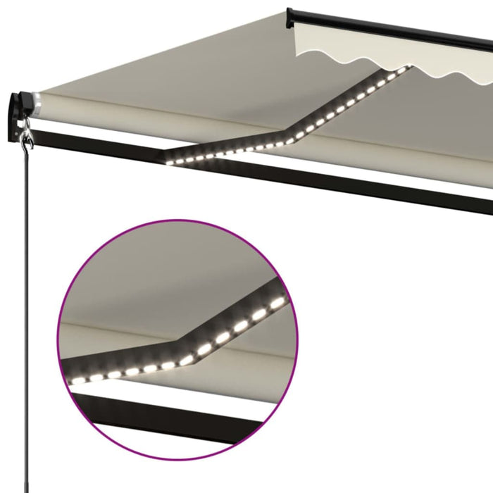 Manuell uttrekkbar markise med LED 400x350 cm kremhvit