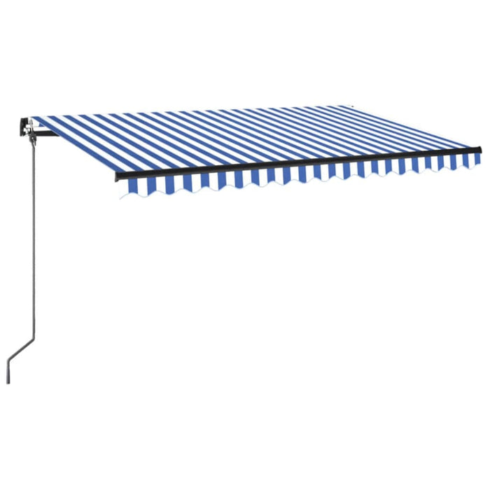 Manuell uttrekkbar markise med LED 450x350 cm blå og hvit