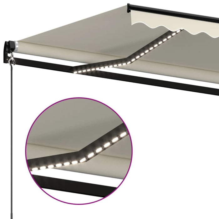 Manuell uttrekkbar markise med LED 450x350 cm kremhvit