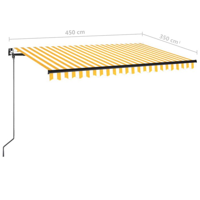 Manuell uttrekkbar markise med LED 450x350 cm gul og hvit