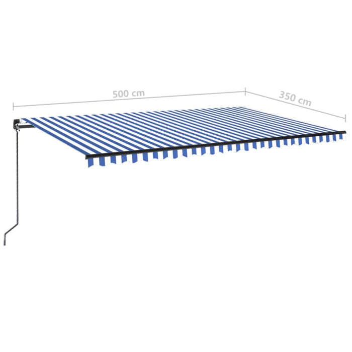 Manuell uttrekkbar markise med LED 500x350 cm blå og hvit