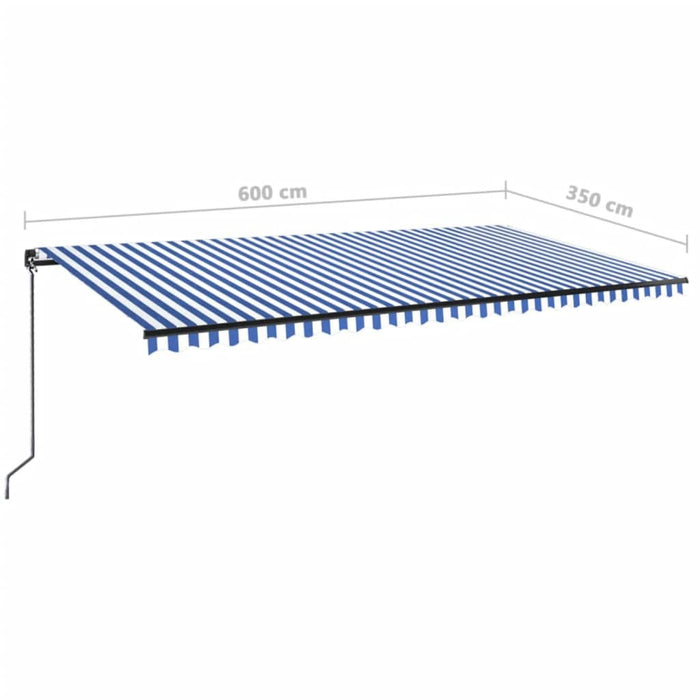 Manuell uttrekkbar markise med LED 600x350 cm blå og hvit