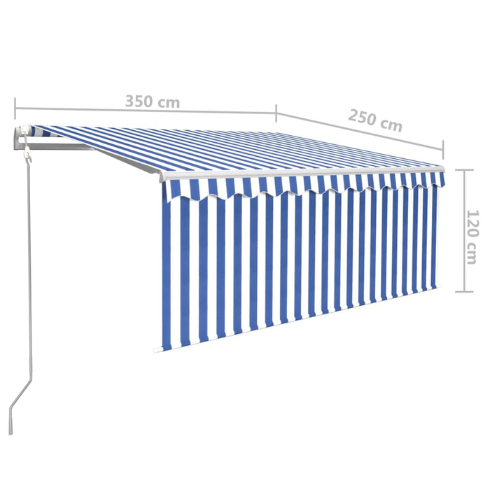 Automatisk markise rullegardin LED vindsensor 3,5x2,5m blå hvit