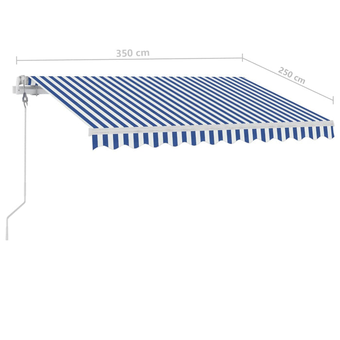 Automatisk markise med LED og vindsensor 350x250 cm blå og hvit