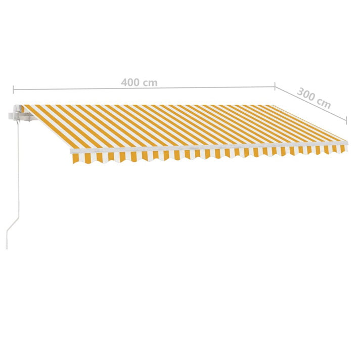 Manuell uttrekkbar markise med LED 400x300 cm gul og hvit