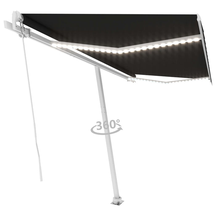 Manuell uttrekkbar markise med LED 400x300 cm antrasitt