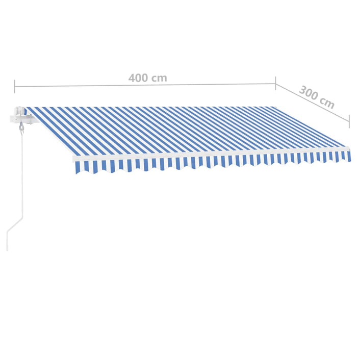 Automatisk markise med vindsensor og LED 400x300 cm blå og hvit