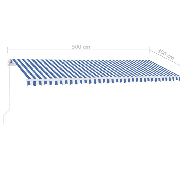 Manuell uttrekkbar markise med LED 500x300 cm blå og hvit