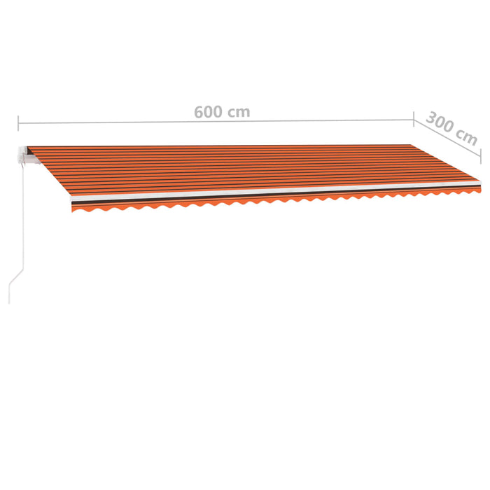 Frittstående manuell uttrekkbar markise 600x300 cm oransje og brun