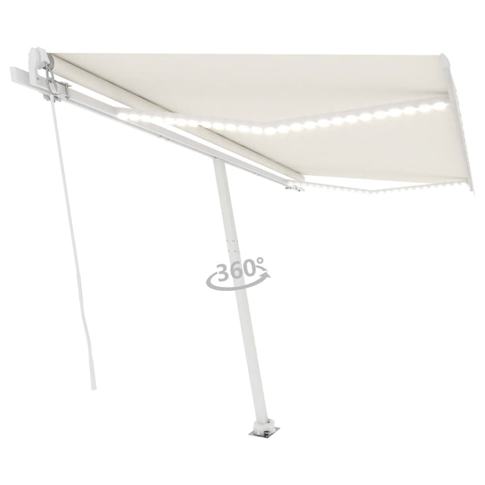 Manuell uttrekkbar markise med LED 450x350 cm kremhvit