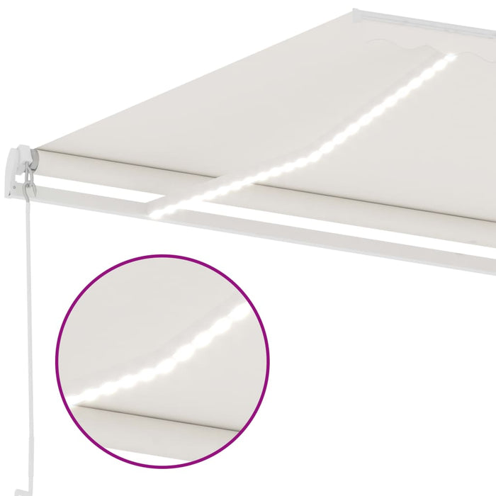 Manuell uttrekkbar markise med LED 450x350 cm kremhvit