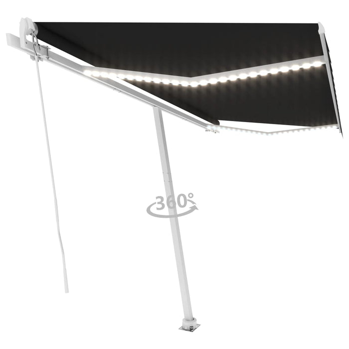 Manuell uttrekkbar markise med LED 450x350 cm antrasitt