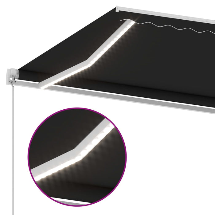 Manuell uttrekkbar markise med LED 600x350 cm antrasitt