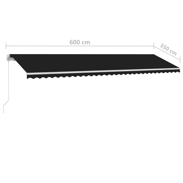 Manuell uttrekkbar markise med LED 600x350 cm antrasitt