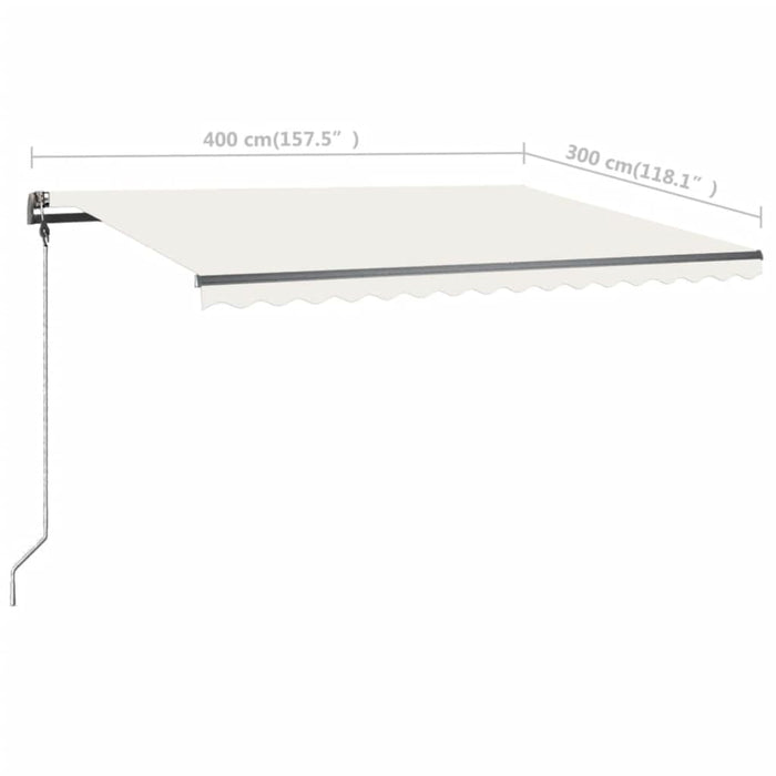 Manuell uttrekkbar markise med LED 400x300 cm kremhvit