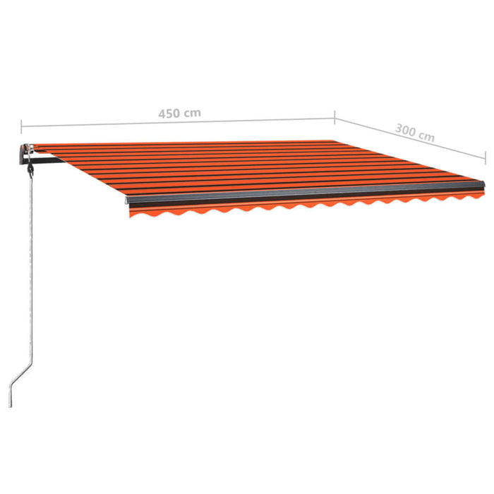 Frittstående manuell uttrekkbar markise 450x300 cm oransje/brun