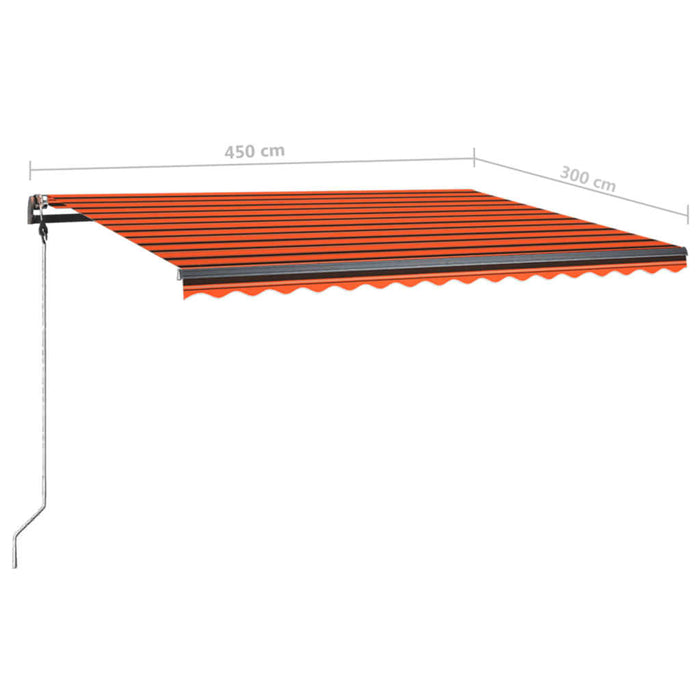 Manuell uttrekkbar markise med LED 450x300 cm oransje og brun