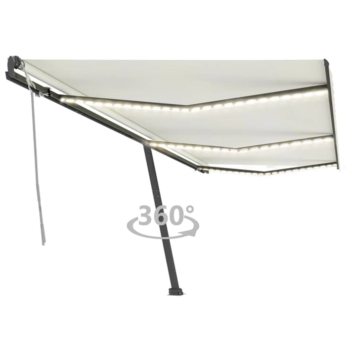 Manuell uttrekkbar markise med LED 600x300 cm kremhvit