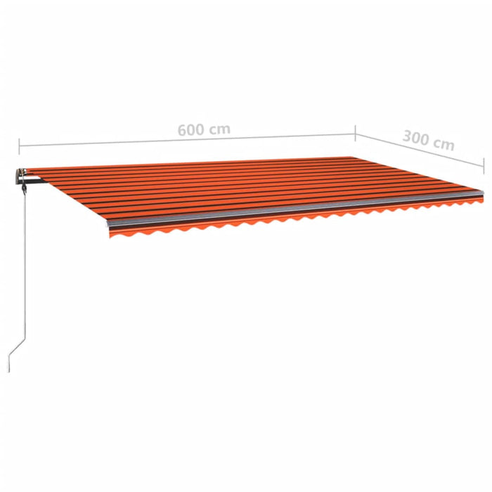 Manuell uttrekkbar markise med LED 600x300 cm oransje og brun