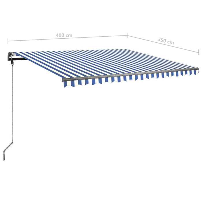 Frittstående manuell uttrekkbar markise 400x350 cm blå/hvit