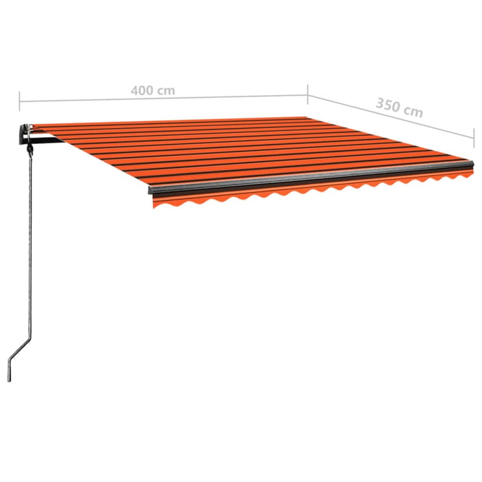 Manuell uttrekkbar markise med LED 400x350 cm oransje og brun