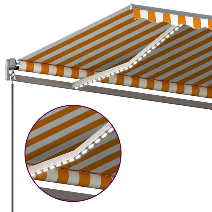 Automatisk markise med vindsensor og LED 500x350 cm gul/hvit