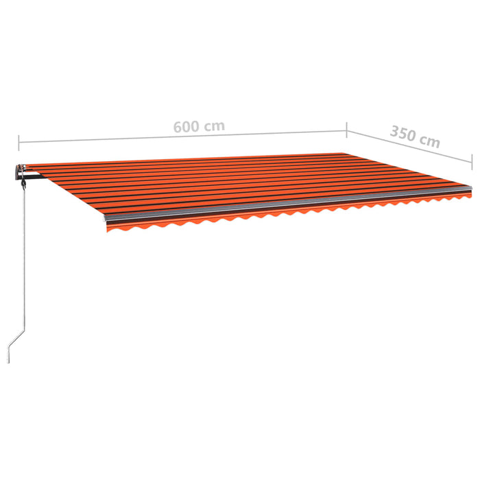 Manuell uttrekkbar markise med LED 600x350 cm oransje og brun