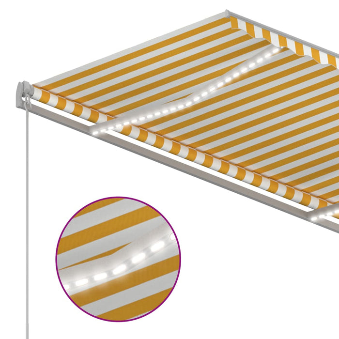 Automatisk markise med LED og vindsensor 3x2,5 m gul og hvit