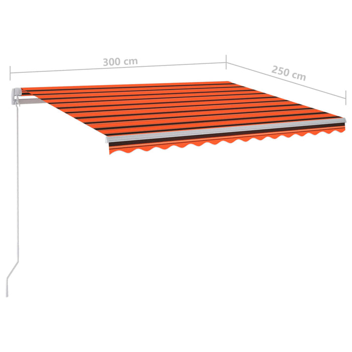 Automatisk markise med LED og vindsensor 3x2,5m oransje og brun