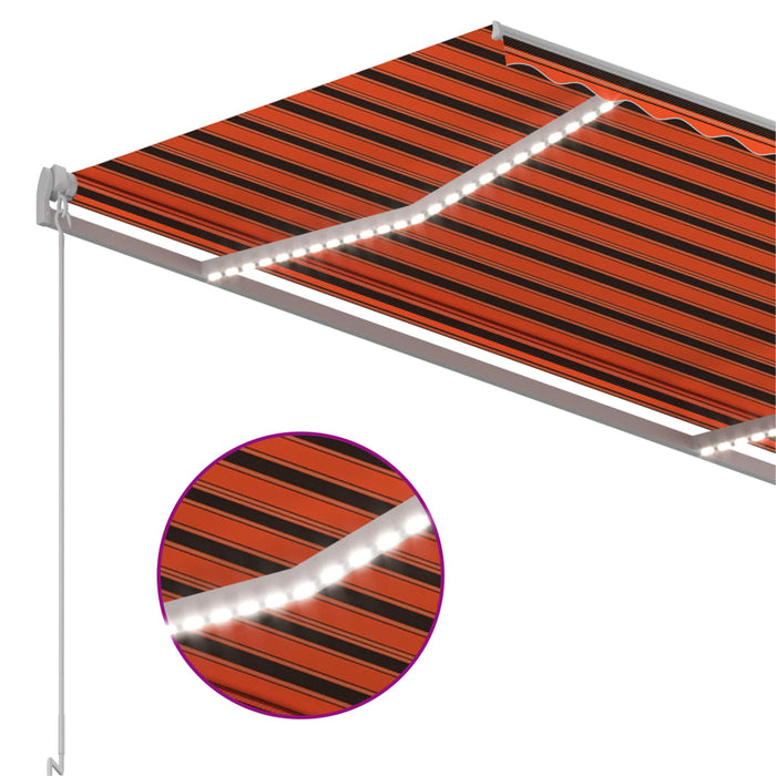 Automatisk markise med LED og vindsensor 3x2,5m oransje og brun