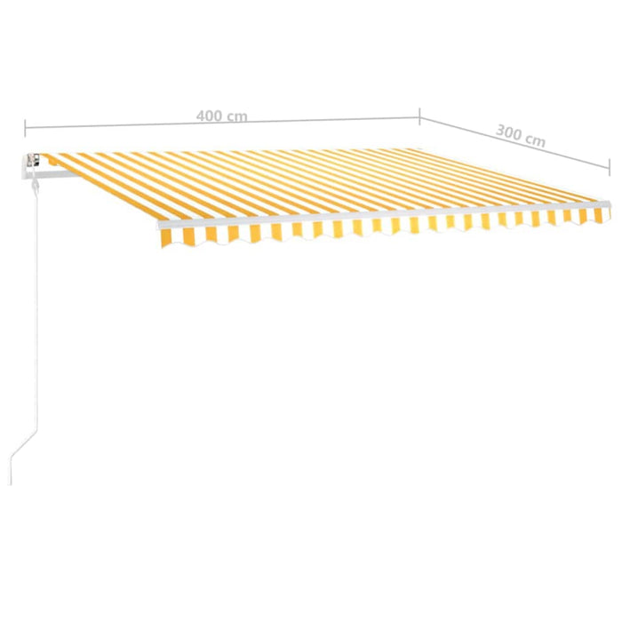 Manuell uttrekkbar markise med LED 4x3 m gul og hvit