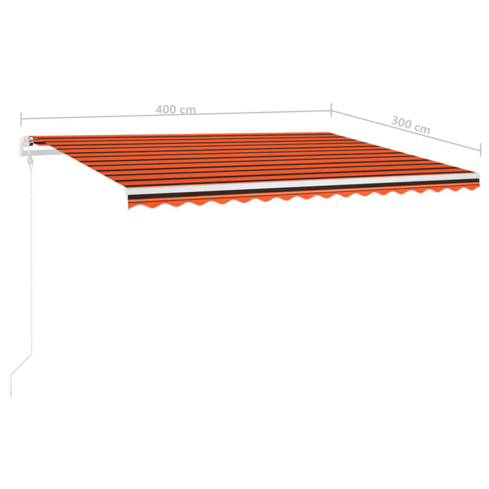 Manuell uttrekkbar markise med LED 4x3 m oransje og brun