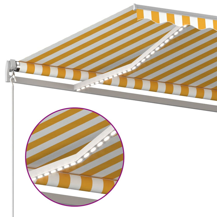 Automatisk markise med vindsensor og LED 4x3 m gul og hvit