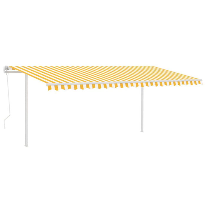 Automatisk uttrekkbar markise med stolper 5x3 m gul og hvit