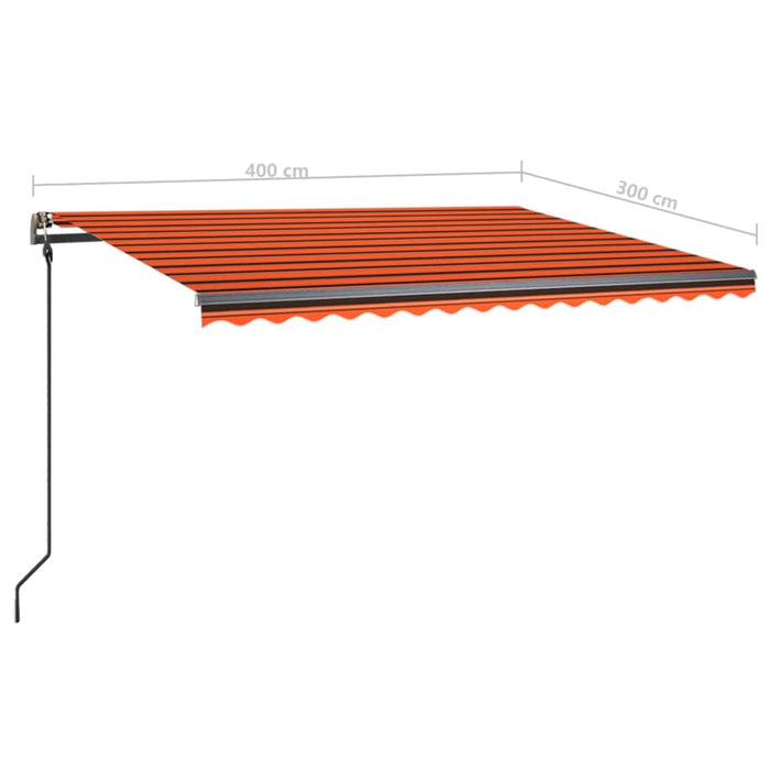 Manuell uttrekkbar markise med LED 4x3 m oransje og brun