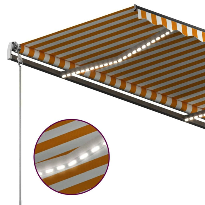 Automatisk markise med vindsensor og LED 4,5x3 m gul og hvit