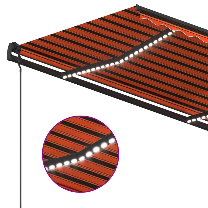 Automatisk markise med vindsensor og LED 4x3,5 oransje og brun