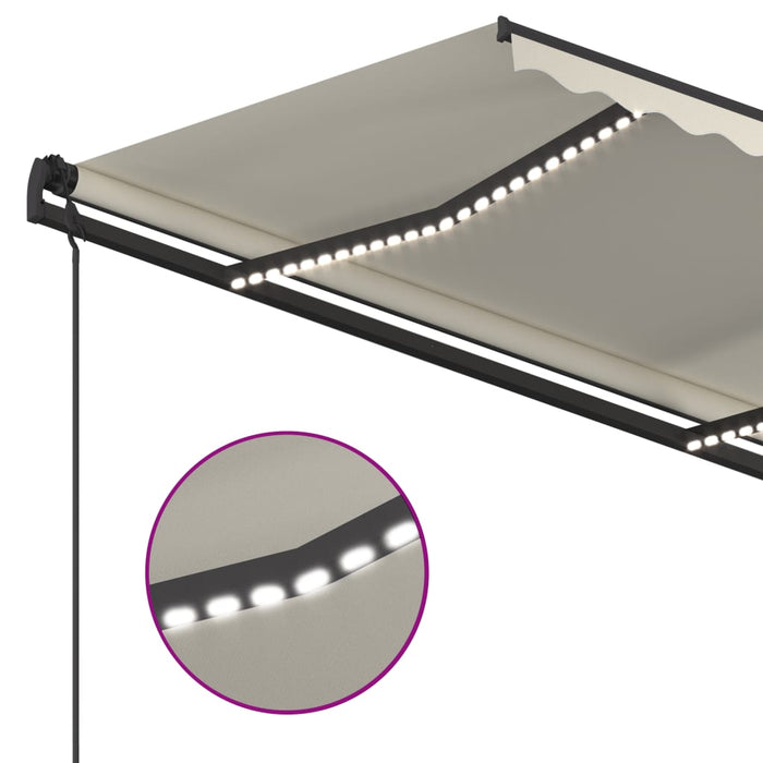 Automatisk markise med vindsensor og LED 4,5x3,5 m kremhvit