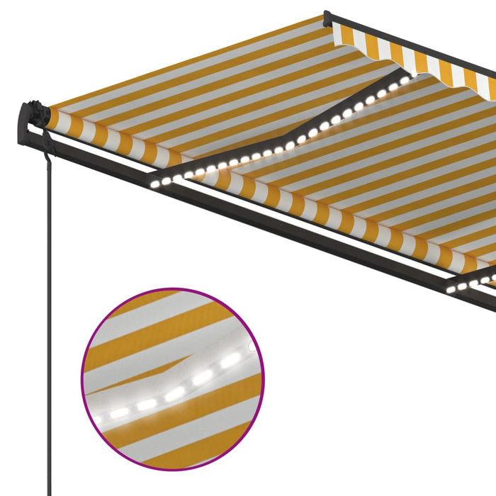 Automatisk markise med vindsensor og LED 4,5x3,5 m gul hvit