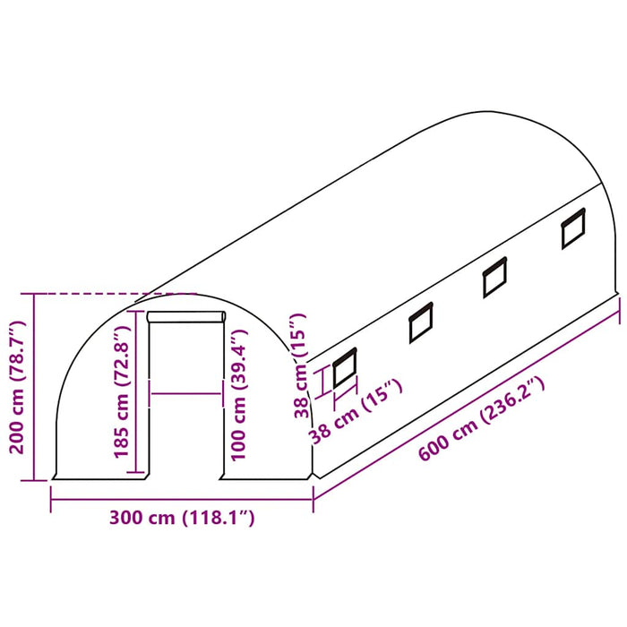 Erstattningstrekk til drivhus (18 m²) 300x600x200 cm grønn