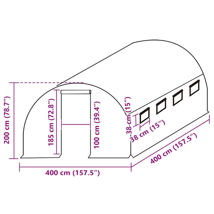 Erstattningstrekk til drivhus (16 m²) 400x400x200 cm grønn