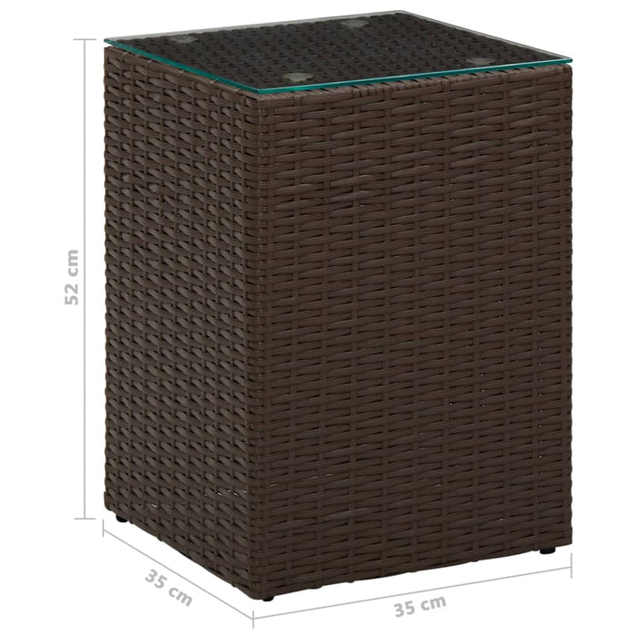 Sidebord med glasstopp brun 35x35x52 cm polyrotting