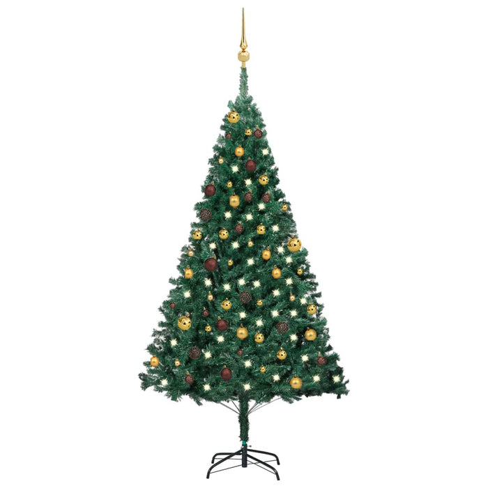 Forhåndsbelyst kunstig juletre med kulesett grønn 180 cm PVC