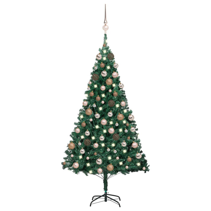 Forhåndsbelyst kunstig juletre med kulesett grønn 180 cm PVC