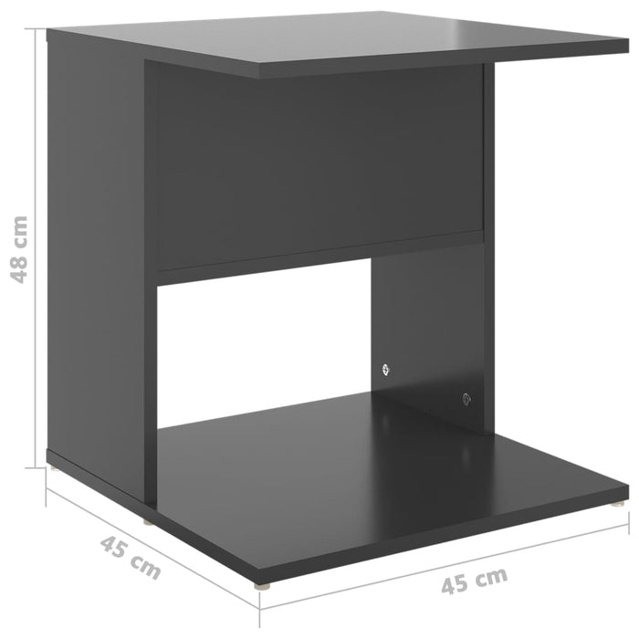 Sidebord høyglans grå 45x45x48 cm sponplate