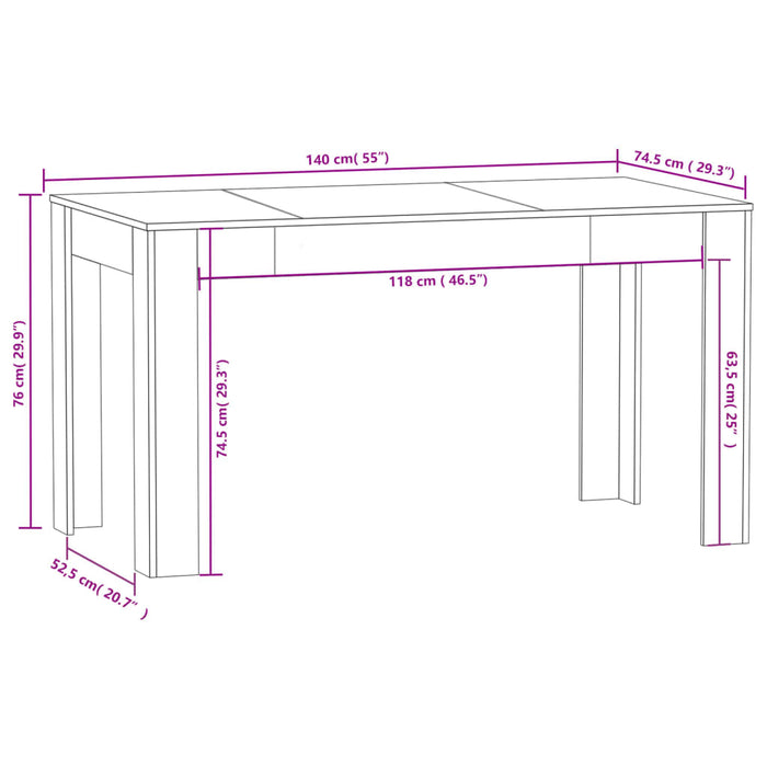 Spisebord hvit 140x74,5x76 cm konstruert tre