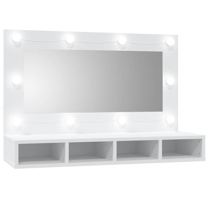 Speilskap med LED hvit 90x31,5x62 cm