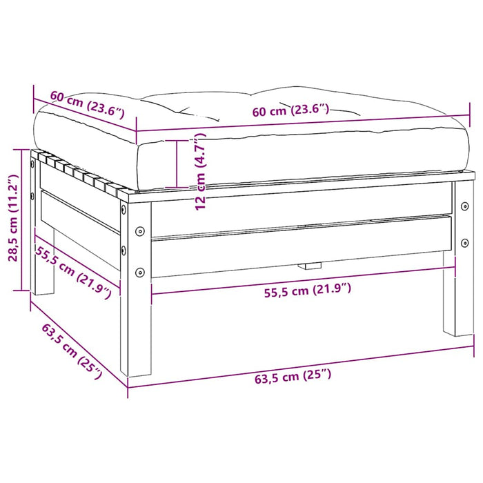 Utendørs fotskammel med antrasitt pute svart heltre furu