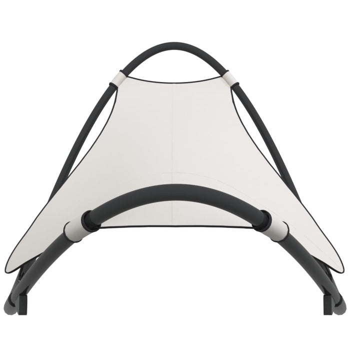 Gyngende solseng med hjul stål og tekstilstoff kremhvit