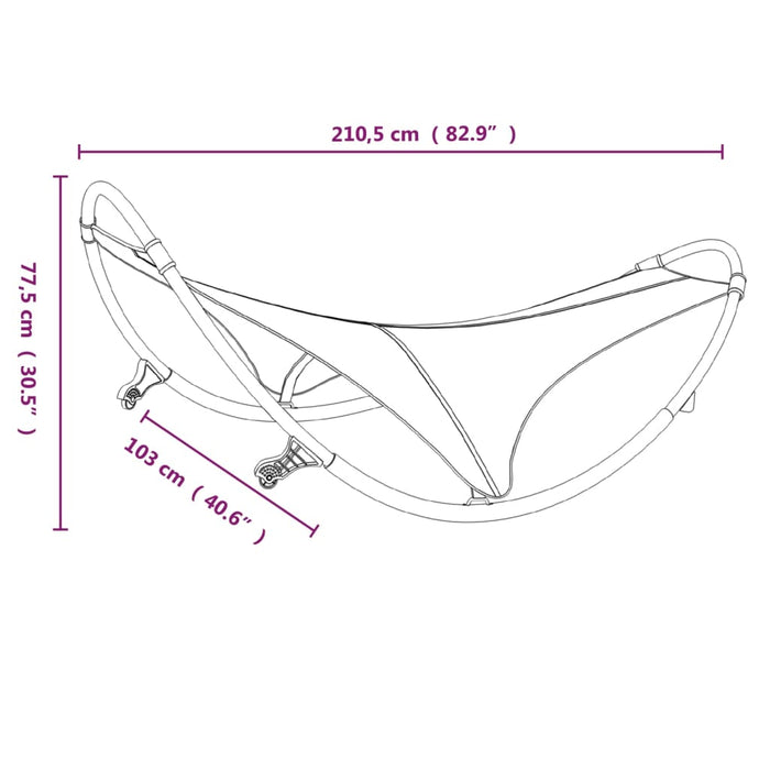 Gyngende solseng med hjul stål og tekstilstoff kremhvit